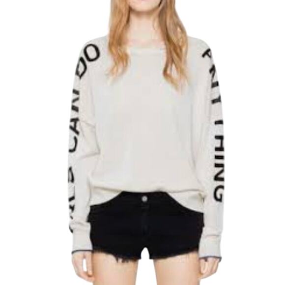 Zadig & Voltaire Rony Bis Merino Wool Slogan Sweater - Size L - Picture 1 of 4
